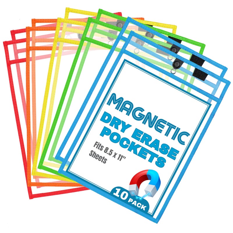 Two Point Magnetic Dry Erase Pockets by Two Point (10-Pack) - Portrait - Clear Dry Erase Pocket Sleeves, Job Shop Ticket Holders, Clear Paper Sleeves Protector, Magnetic Folder Pouch - Image 1